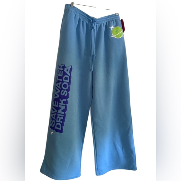 Pants - NWT-Poppi Soda “Taste the Obsession”
Baby blue cotton 
Straight leg  drawstring